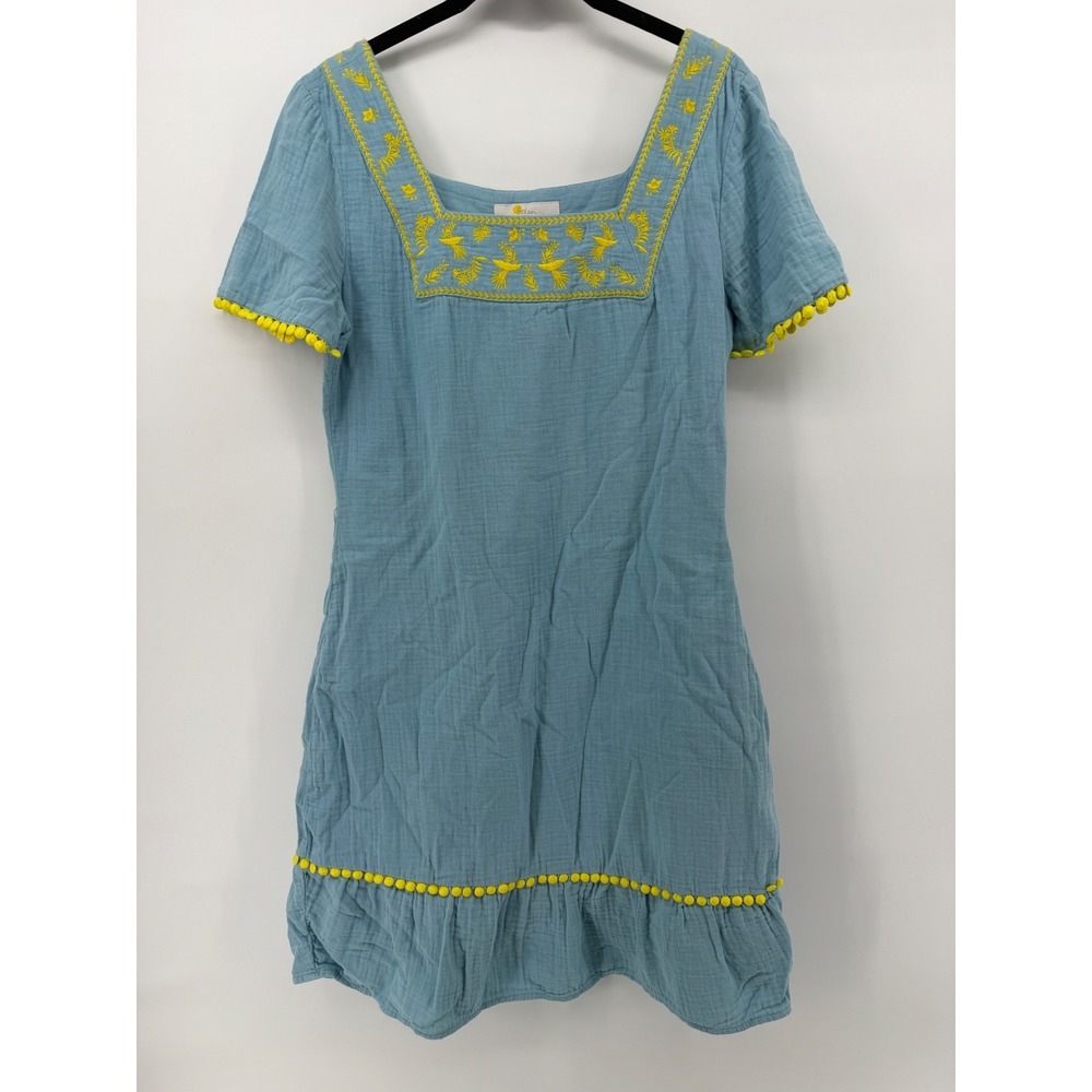 Boden Blue Embroidered Bird Pom Pom Gauze Mini Dress US 4 UK 8